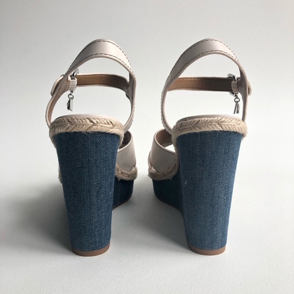 NEW COACH Eaton Chalk Leather White Wedge Sandals - Picture 5 of 8